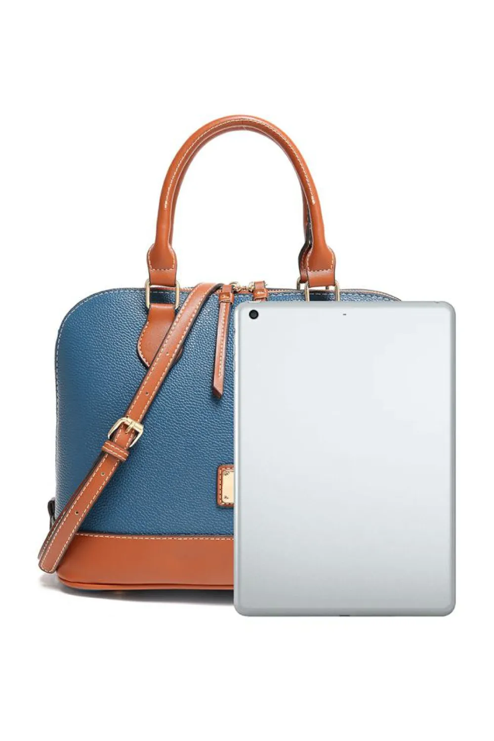 Discount Dear-Lover Color Contrast PU Leather Zipper Tote Bag Ashleigh Blue