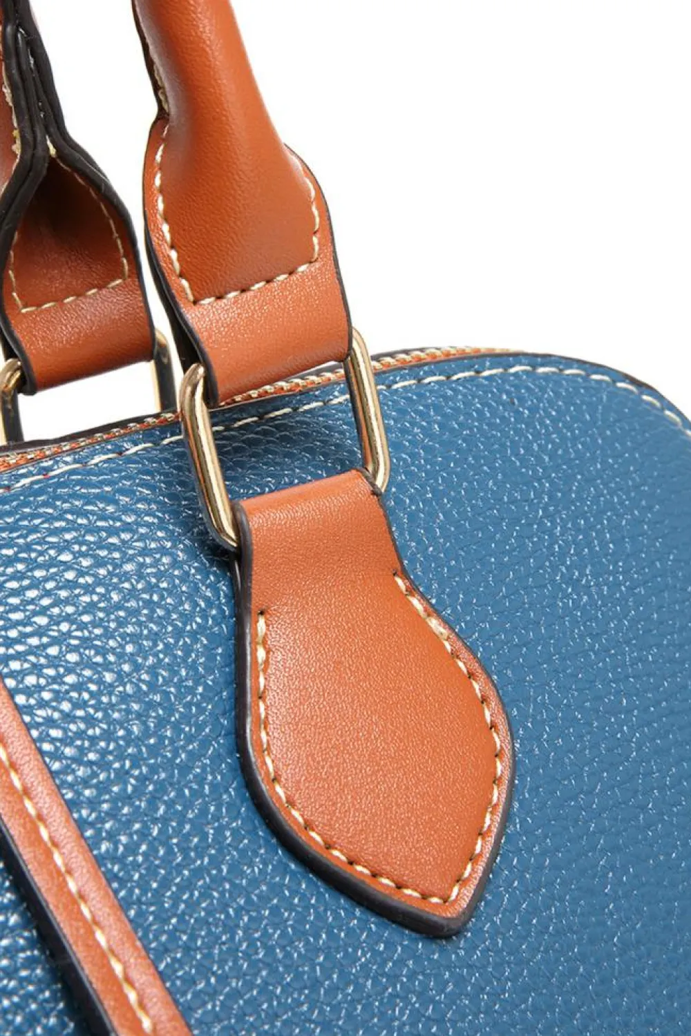 Discount Dear-Lover Color Contrast PU Leather Zipper Tote Bag Ashleigh Blue