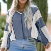 Sale Dear-Lover Crochet Detail Exposed Seam High Low Loose Top Ashleigh Blue