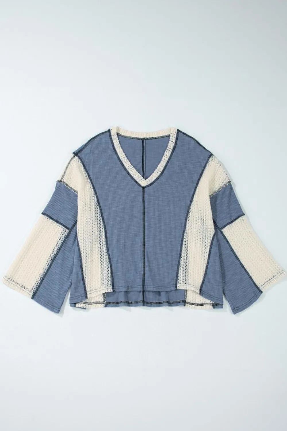 Sale Dear-Lover Crochet Detail Exposed Seam High Low Loose Top Ashleigh Blue