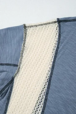 Sale Dear-Lover Crochet Detail Exposed Seam High Low Loose Top Ashleigh Blue