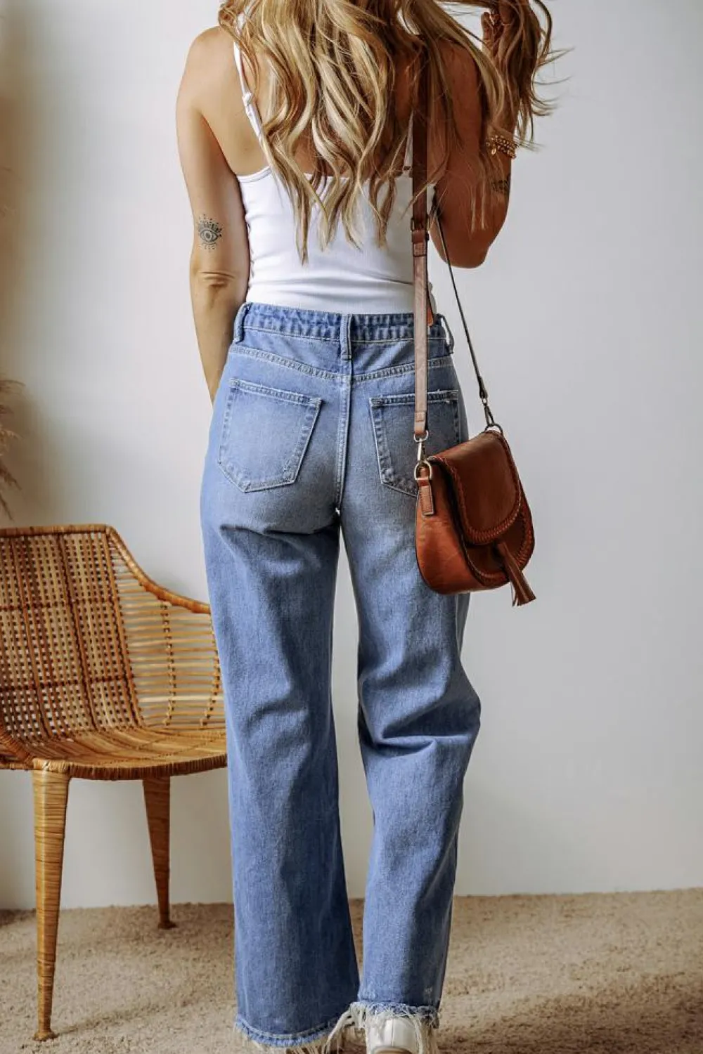 Sale Dear-Lover Distressed Raw Hem Straight Leg High Waist Jeans Ashleigh Blue