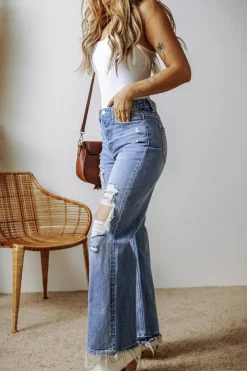 Sale Dear-Lover Distressed Raw Hem Straight Leg High Waist Jeans Ashleigh Blue