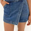 Discount Dear-Lover Faux Wrapped Mini Denim Skort Ashleigh Blue