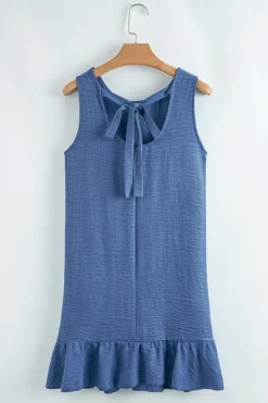 Online Dear-Lover Knot Scoop Back Ruffle Hem Sleeveless Mini Dress Ashleigh Blue