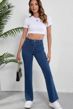New Dear-Lover Mid Waist Stretchy Knit Casual Bootcut Jeans Ashleigh Blue