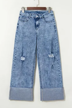 Online Dear-Lover Mineral Wash Bottom Cuff Distressed Wide Leg Jeans Ashleigh Blue