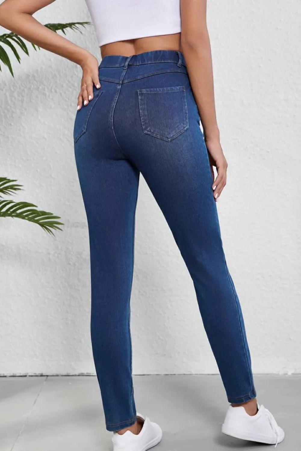 Sale Dear-Lover Multiple Pockets Straight Leg Washed Stretchy Knit Casual Jeans Ashleigh Blue