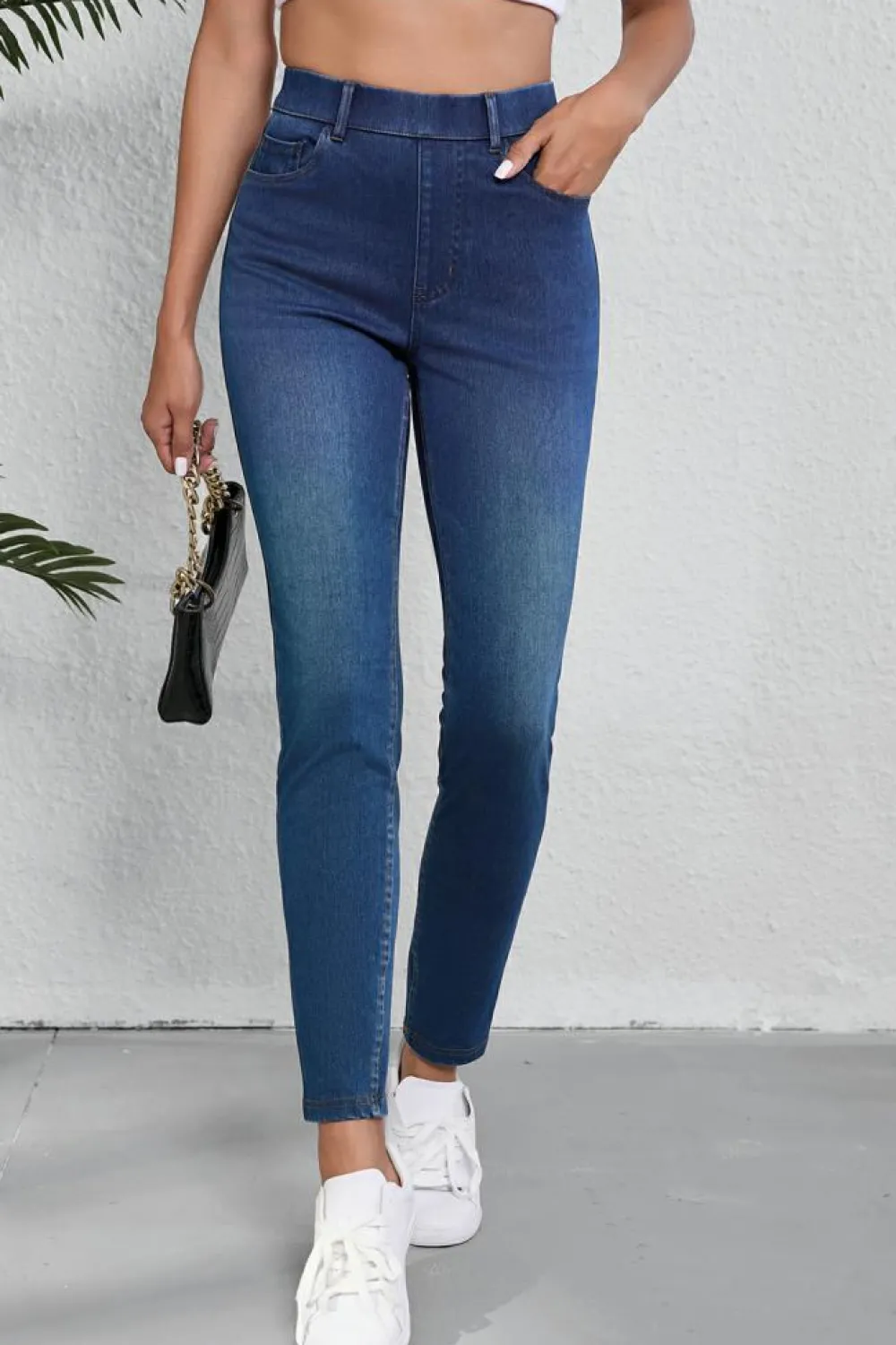 Sale Dear-Lover Multiple Pockets Straight Leg Washed Stretchy Knit Casual Jeans Ashleigh Blue