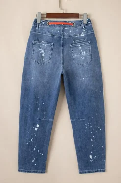 Outlet Dear-Lover Ripped Splattering Paint Rope Waist Cropped Straight Jeans Ashleigh Blue