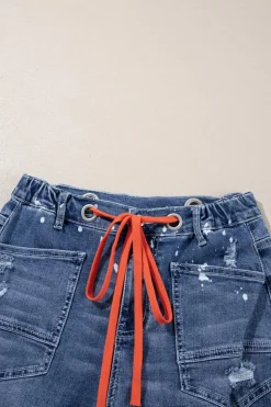Outlet Dear-Lover Ripped Splattering Paint Rope Waist Cropped Straight Jeans Ashleigh Blue