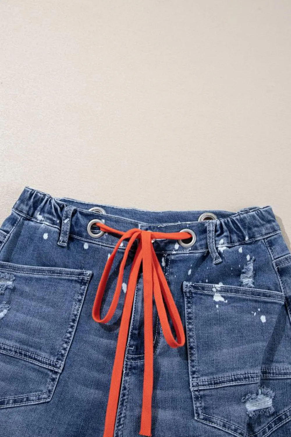 Outlet Dear-Lover Ripped Splattering Paint Rope Waist Cropped Straight Jeans Ashleigh Blue