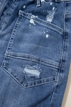 Outlet Dear-Lover Ripped Splattering Paint Rope Waist Cropped Straight Jeans Ashleigh Blue