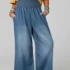 Sale Dear-Lover Smocked Waist Wide Leg Jeans Ashleigh Blue