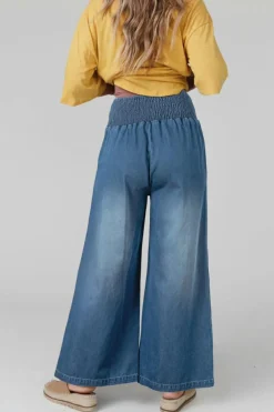 Sale Dear-Lover Smocked Waist Wide Leg Jeans Ashleigh Blue