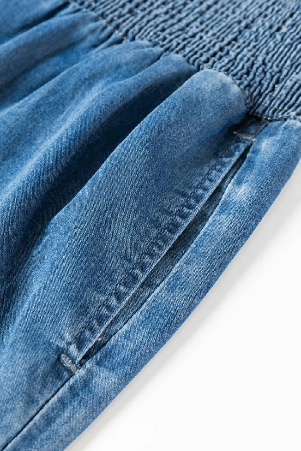Sale Dear-Lover Smocked Waist Wide Leg Jeans Ashleigh Blue