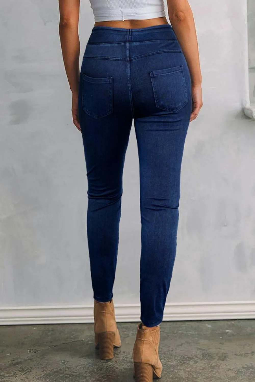 Best Dear-Lover Solid Color High Waist Stretchy Slim Fit Jeggings Ashleigh Blue