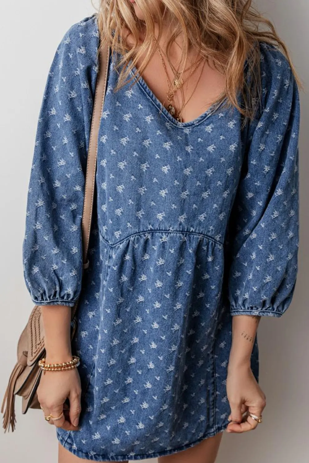 Online Dear-Lover Textured Open Back Loose Fit Denim Dress Ashleigh Blue