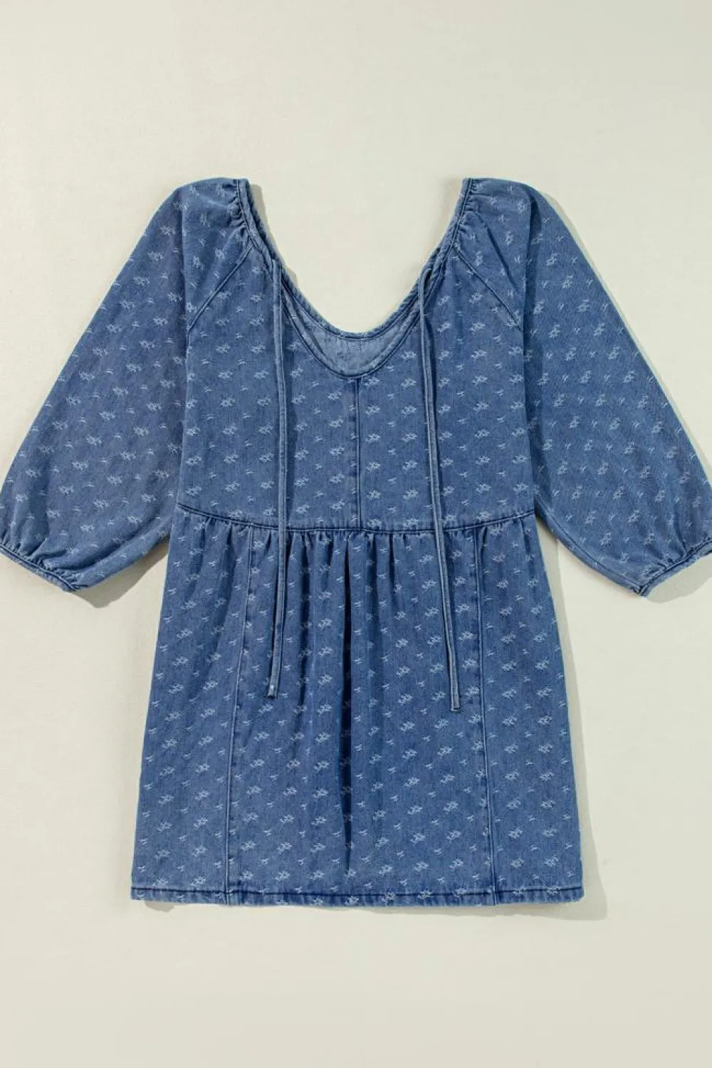 Online Dear-Lover Textured Open Back Loose Fit Denim Dress Ashleigh Blue