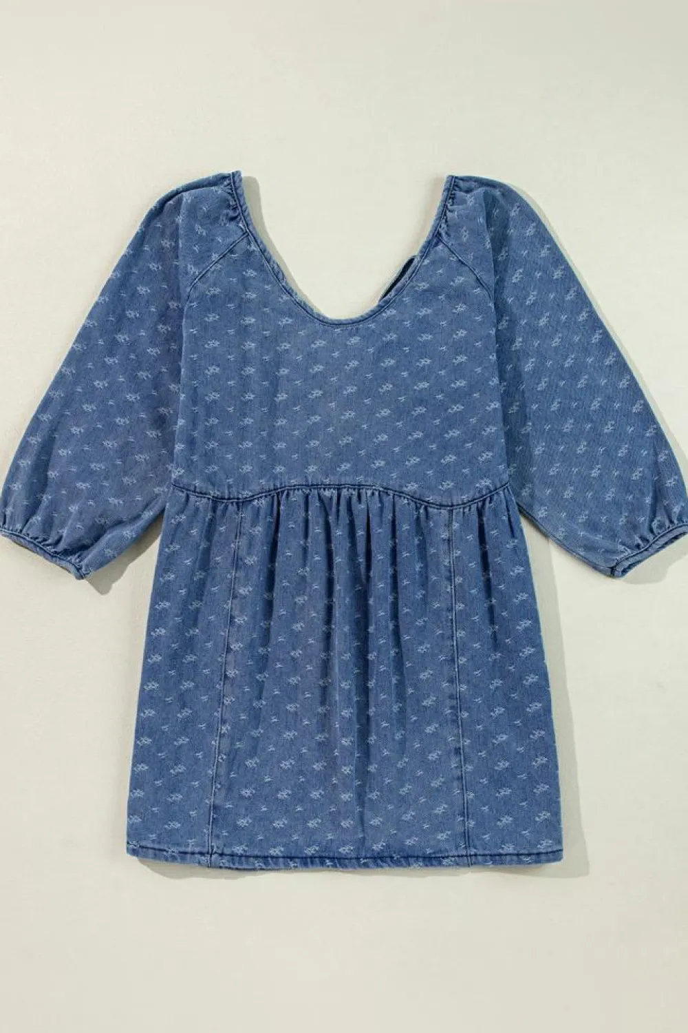 Online Dear-Lover Textured Open Back Loose Fit Denim Dress Ashleigh Blue