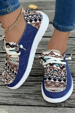 Hot Dear-Lover Vintage Aztec Patchwork Lace-up Decor Flat Shoes Ashleigh Blue