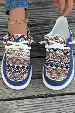 Hot Dear-Lover Vintage Aztec Patchwork Lace-up Decor Flat Shoes Ashleigh Blue
