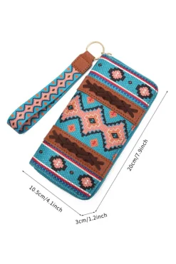 Fashion Dear-Lover Western Aztec Print PU Leather Wristlet Wallet Ashleigh Blue