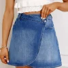 Online Dear-Lover Wrapped Crossed Waist Denim Mini Skirt Ashleigh Blue