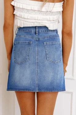 Online Dear-Lover Wrapped Crossed Waist Denim Mini Skirt Ashleigh Blue