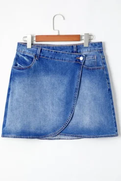 Online Dear-Lover Wrapped Crossed Waist Denim Mini Skirt Ashleigh Blue