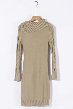 Hot Dear-Lover Asymmetric Buttoned Collar Bodycon Sweater Dress Apricot