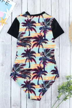 Outlet Dear-Lover Beach Sunset Zip Front Half Sleeve One Piece Swimsuit Black