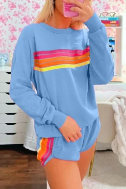 Discount Dear-Lover Accent Pullover and Shorts Two Piece Casual Set Beau Blue