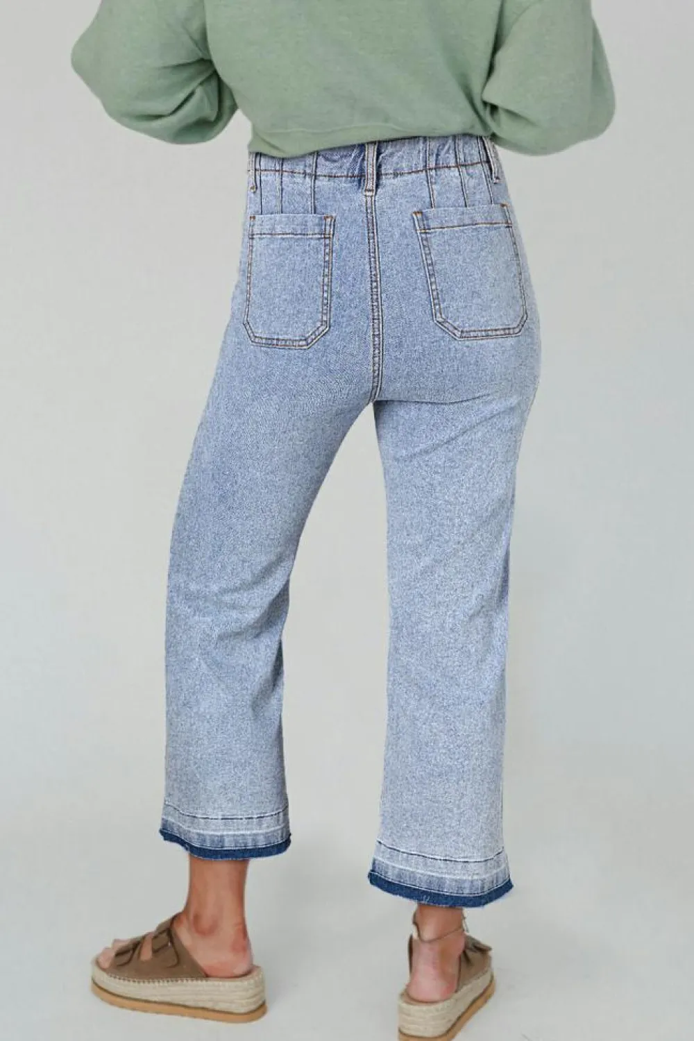 Outlet Dear-Lover Acid Wash Contrast Edge Pocketed Cropped Jeans Beau Blue