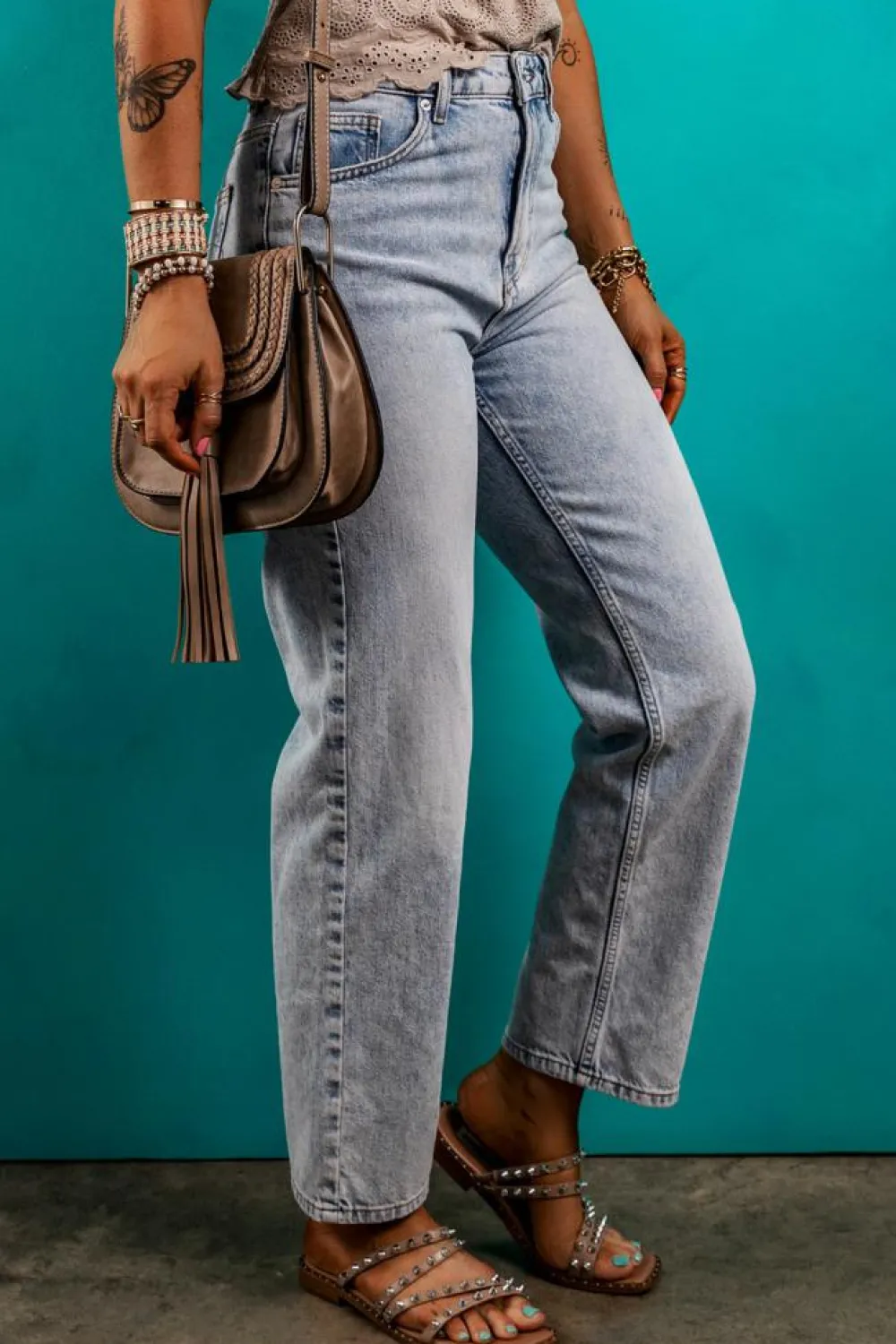 Discount Dear-Lover Acid Wash Straight Jeans Beau Blue