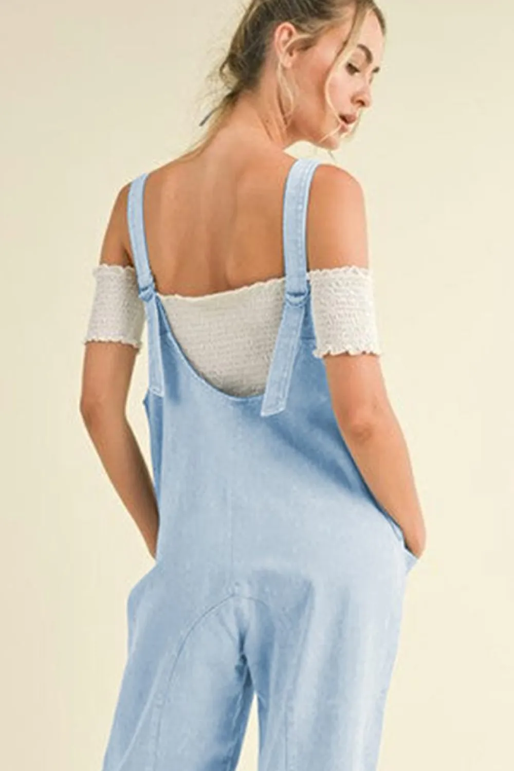 Discount Dear-Lover Adjustable Strap V Neck Pocketed Denim Overalls Beau Blue