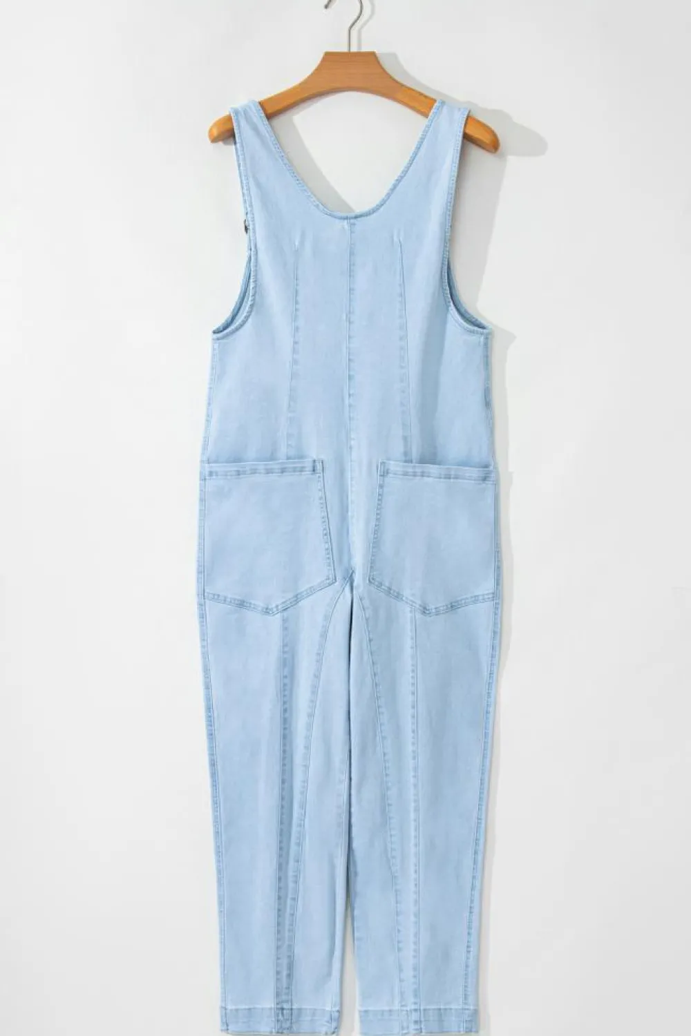 Discount Dear-Lover Adjustable Strap V Neck Pocketed Denim Overalls Beau Blue