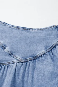 Clearance Dear-Lover Asymmetric Ruffle Overlay Denim Mini Skirt Beau Blue