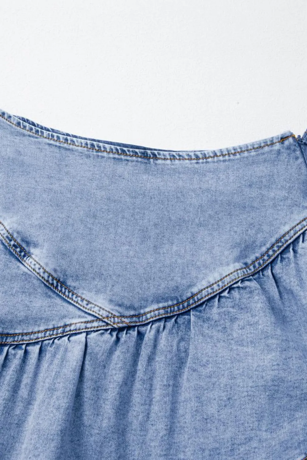 Clearance Dear-Lover Asymmetric Ruffle Overlay Denim Mini Skirt Beau Blue