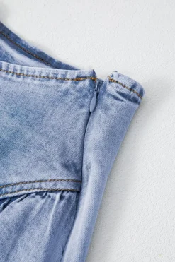 Clearance Dear-Lover Asymmetric Ruffle Overlay Denim Mini Skirt Beau Blue