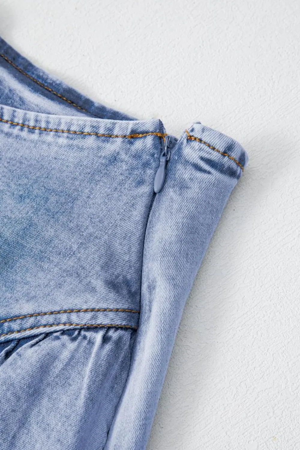 Clearance Dear-Lover Asymmetric Ruffle Overlay Denim Mini Skirt Beau Blue