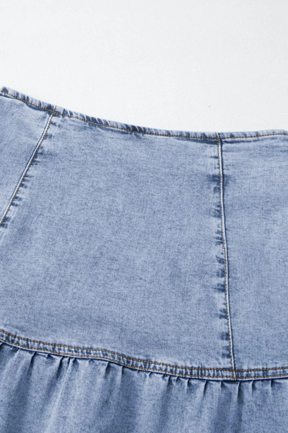 Clearance Dear-Lover Asymmetric Ruffle Overlay Denim Mini Skirt Beau Blue