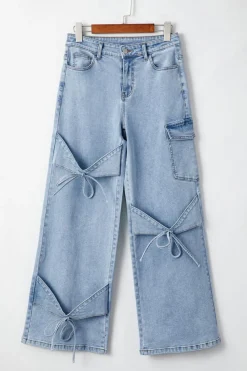 New Dear-Lover Bowknot Decor Boyfriend Cargo Jeans Beau Blue