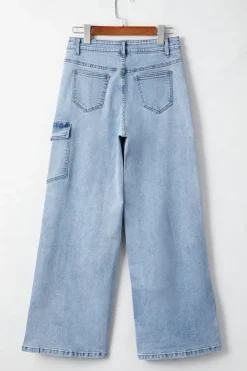 New Dear-Lover Bowknot Decor Boyfriend Cargo Jeans Beau Blue