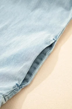Discount Dear-Lover Bowknot Neck Sleeveless Ruffled Chambray Dress Beau Blue