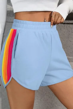 Online Dear-Lover Color Block Stripes Elastic High Waist Active Shorts Beau Blue