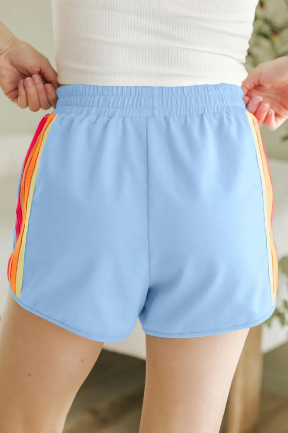 Online Dear-Lover Color Block Stripes Elastic High Waist Active Shorts Beau Blue