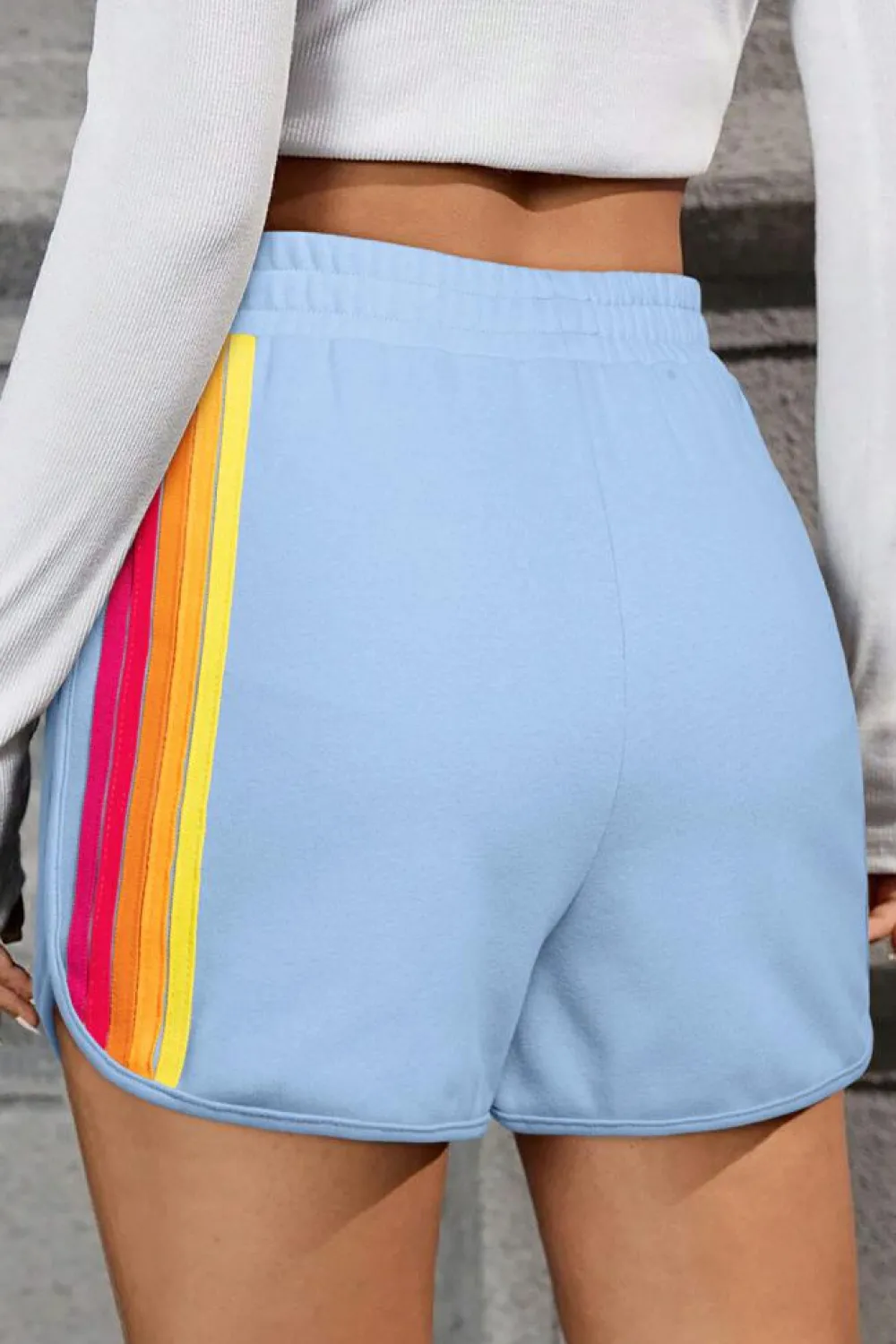 Online Dear-Lover Color Block Stripes Elastic High Waist Active Shorts Beau Blue