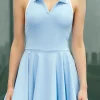Sale Dear-Lover Colorblock Sleeveless Collared Halter Neck Backless Sports Dress Beau Blue