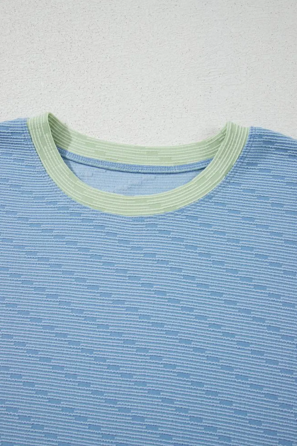 Clearance Dear-Lover Corded Knit Contrast Trim Round Neck Cap Sleeve 2pcs Short Set Beau Blue